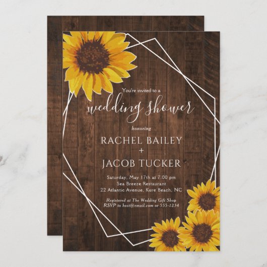 Uitnodiging tot weddenschap tussen Rustic Sunflowe (Voorkant / Achterkant)