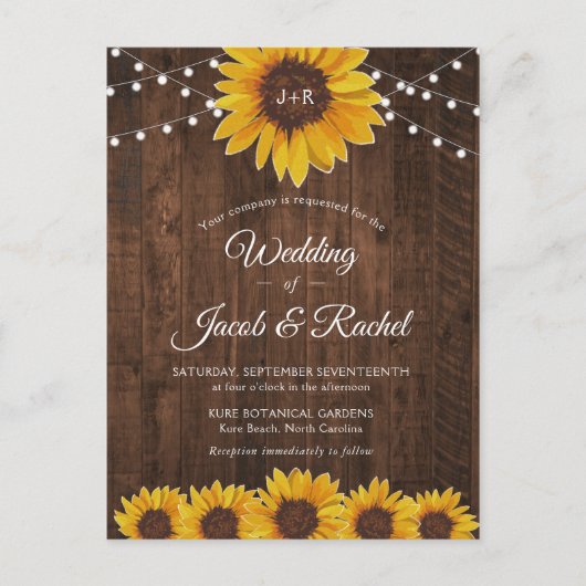 Uitnodiging tot weddenschap tussen Rustic Sunflowe (Voorkant)