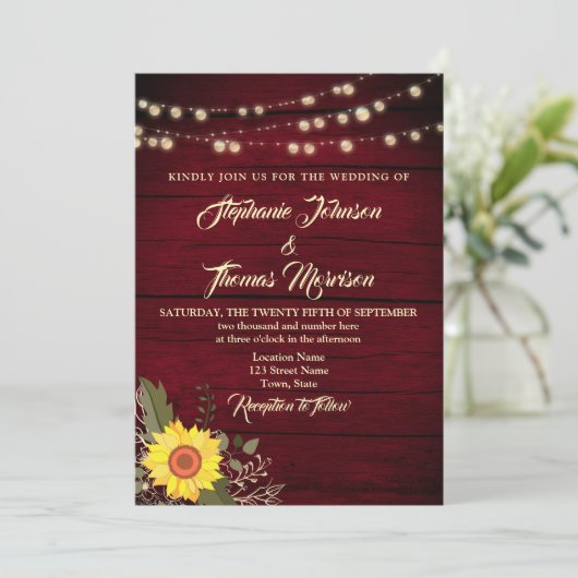 Uitnodiging tot weddenschap tussen Rustic Sunflowe (Staand voorkant)
