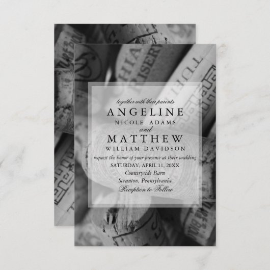 Uitnodiging tot weddenschap tussen Rustic Wine Cor (Voorkant / Achterkant)