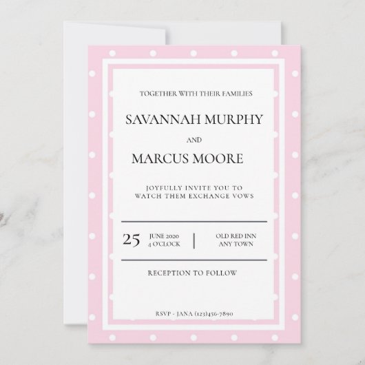 Uitnodiging tot weddenschap van roze poka (Voorkant)