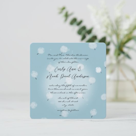 Uitnodiging tot weddenschap via Whimsical Dandelio (Staand voorkant)