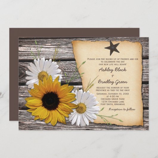 Uitnodiging tot weddenschappen in Rustisch land (Voorkant / Achterkant)