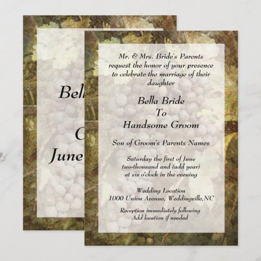 Uitnodiging tot weddenschappen in Winery Vineyard (Voorkant / Achterkant)