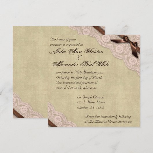 Uitnodiging tot weddenschappen met bruine en roze  (Voorkant / Achterkant)