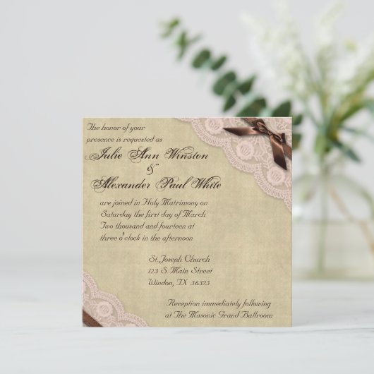 Uitnodiging tot weddenschappen met bruine en roze (Staand voorkant)