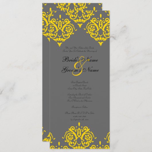 Uitnodiging tot weddenschappen met geel en grijs (Voorkant / Achterkant)