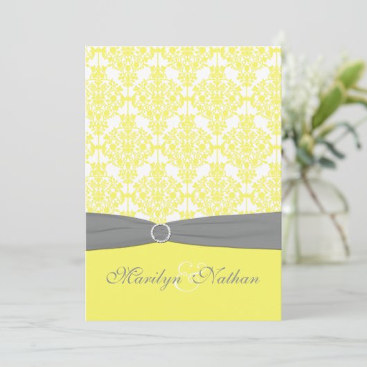 Uitnodiging tot weddenschappen met geel en grijs (Staand voorkant)