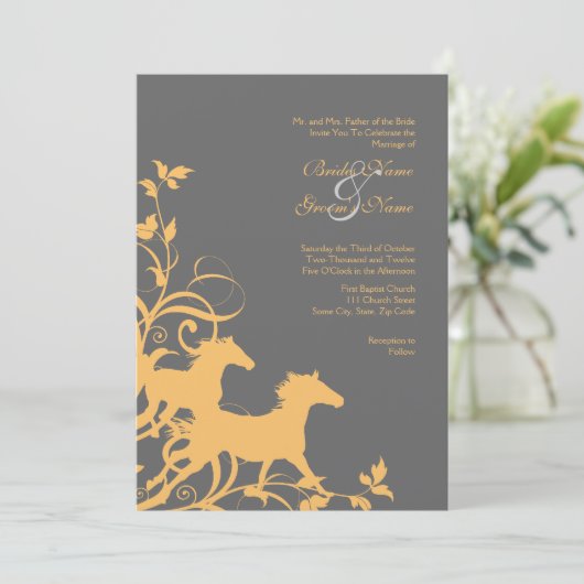 Uitnodiging tot weddenschappen met geel en grijs w (Staand voorkant)