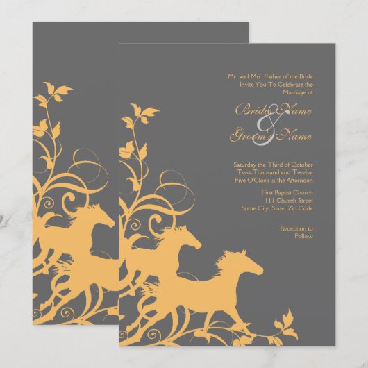 Uitnodiging tot weddenschappen met geel en grijs w (Voorkant / Achterkant)