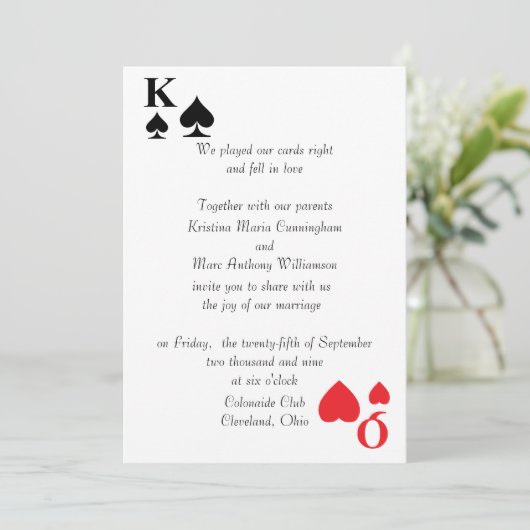 Uitnodiging tot weddenschappen met koningen en kon (Staand voorkant)