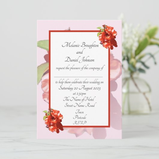 Uitnodiging tot weddenschappen met rood en roze ri (Staand voorkant)