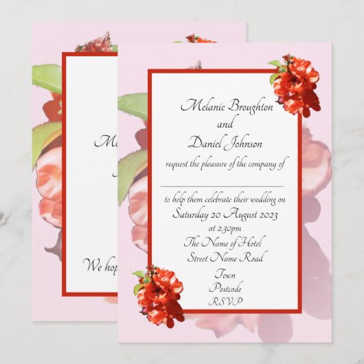 Uitnodiging tot weddenschappen met rood en roze ri (Voorkant / Achterkant)