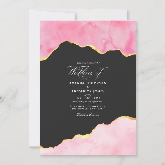 Uitnodiging tot weddenschappen met roze en goudgri (Voorkant)