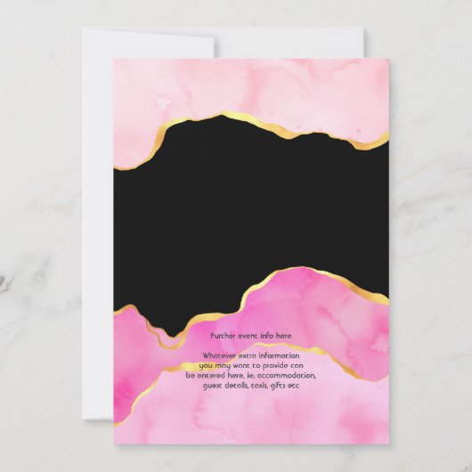 Uitnodiging tot weddenschappen met roze en goudgri (Achterkant)