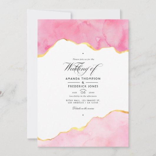 Uitnodiging tot weddenschappen met roze en goudgri (Voorkant)