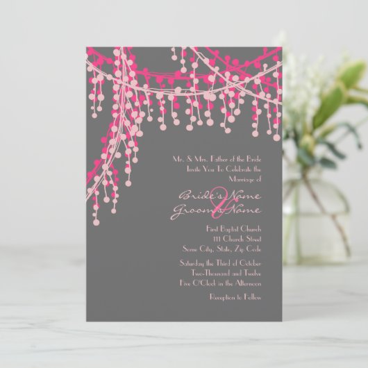 Uitnodiging tot weddenschappen met roze en grijze (Staand voorkant)