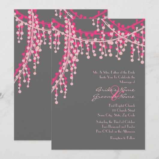 Uitnodiging tot weddenschappen met roze en grijze (Voorkant / Achterkant)