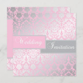 Uitnodiging tot weddenschappen met roze en grijze (Voorkant / Achterkant)
