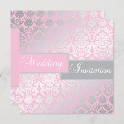 Uitnodiging tot weddenschappen met roze en grijze (Voorkant / Achterkant)