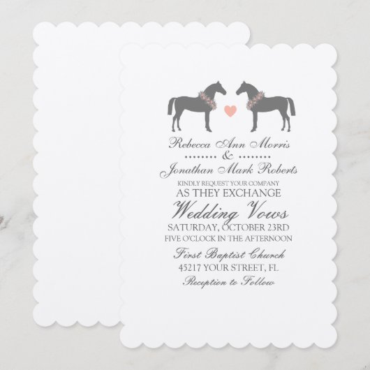 Uitnodiging tot weddenschappen met roze en grijze  (Voorkant / Achterkant)