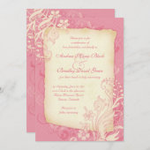 Uitnodiging tot weddenschappen met roze en ivoor (Voorkant / Achterkant)