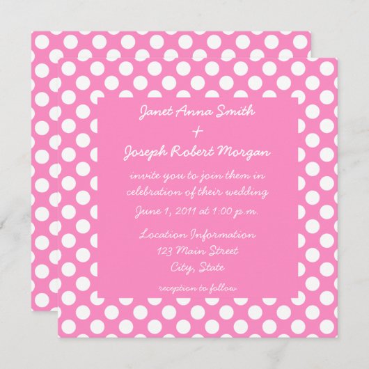 Uitnodiging tot weddenschappen met roze en witte p (Voorkant / Achterkant)