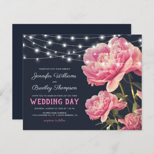  uitnodiging tot weddenschappen met roze en zeemac (Voorkant / Achterkant)