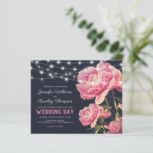  uitnodiging tot weddenschappen met roze en zeemac (Staand voorkant)