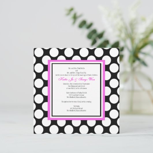 Uitnodiging tot weddenschappen met roze en zwarte  (Staand voorkant)