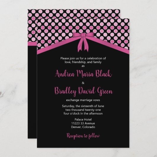 Uitnodiging tot weddenschappen met roze en zwarte  (Voorkant / Achterkant)