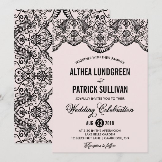 Uitnodiging tot weddenschappen met roze en zwarte  (Voorkant / Achterkant)