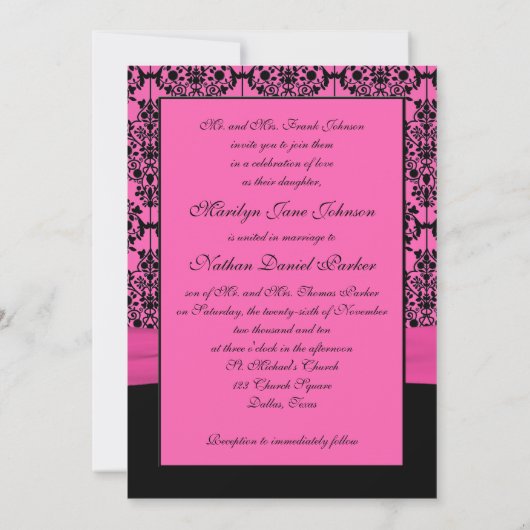 Uitnodiging tot weddenschappen met roze en zwarte  (Achterkant)