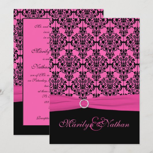 Uitnodiging tot weddenschappen met roze en zwarte (Voorkant / Achterkant)
