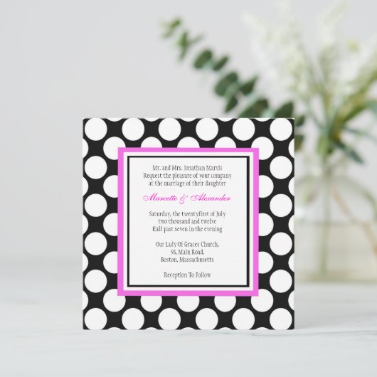 Uitnodiging tot weddenschappen met roze en zwarte  (Staand voorkant)