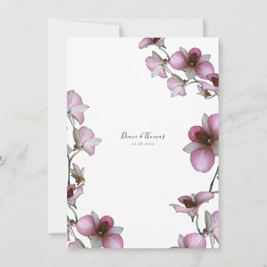 Uitnodiging tot weddenschappen met roze orchidee (Achterkant)