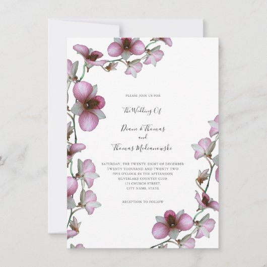 Uitnodiging tot weddenschappen met roze orchidee (Voorkant)
