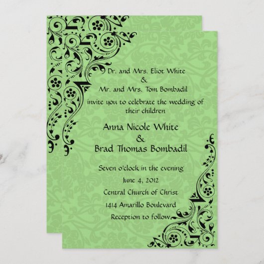 Uitnodiging tot weddenschappen met zwarte en Celad (Voorkant / Achterkant)