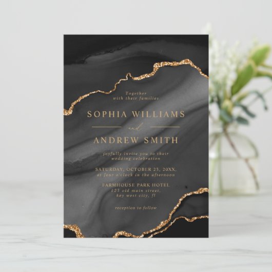 Uitnodiging tot weddenschappen met zwarte en goude (Staand voorkant)