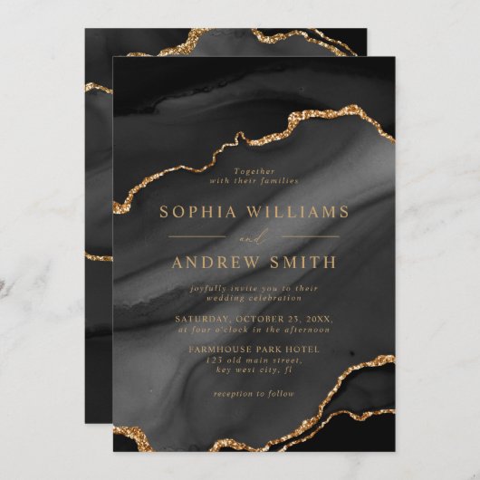 Uitnodiging tot weddenschappen met zwarte en goude (Voorkant / Achterkant)