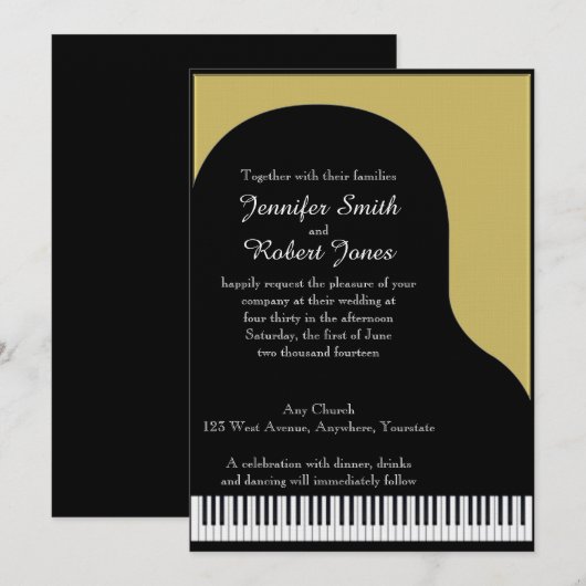 Uitnodiging tot weddenschappen met zwarte en goude (Voorkant / Achterkant)