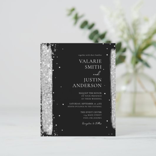 Uitnodiging tot weddenschappen met zwarte en zilve (Staand voorkant)