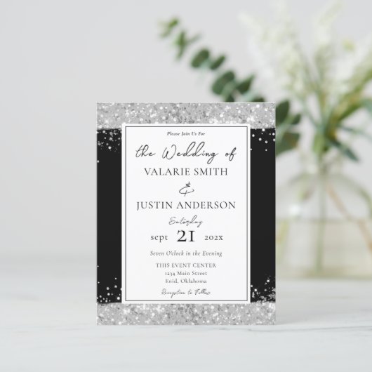 Uitnodiging tot weddenschappen met zwarte en zilve (Staand voorkant)