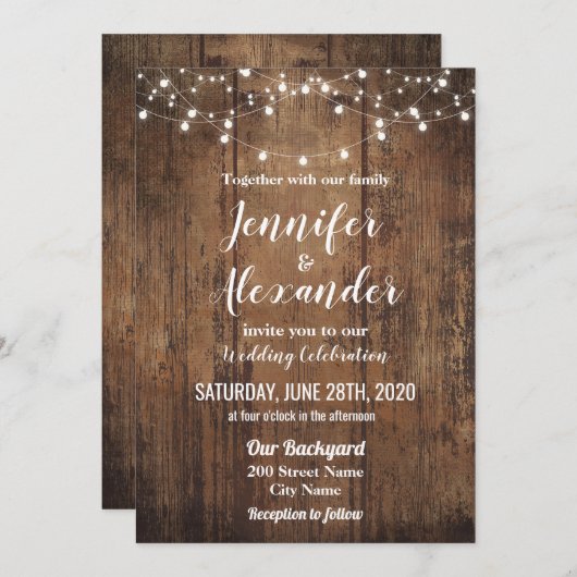 Uitnodiging tot weddenschappen op het Rustic-huwel (Voorkant / Achterkant)