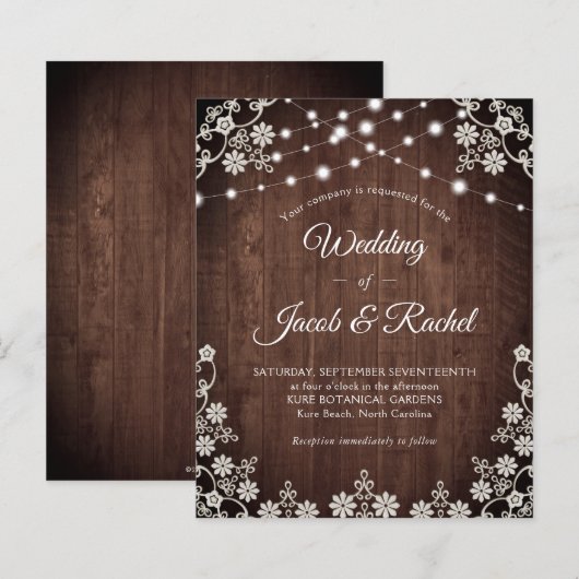 Uitnodiging tot weddenschappen op Rustic Lace & St (Voorkant / Achterkant)