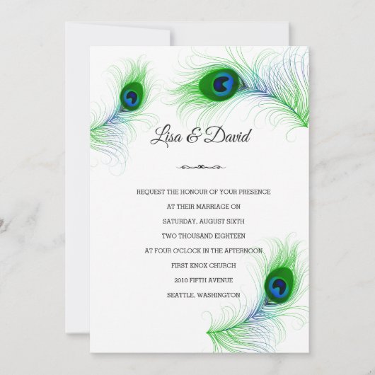 Uitnodiging tot weddenschappen — Peacock Feathers  (Voorkant)