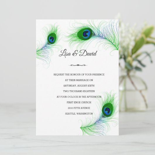 Uitnodiging tot weddenschappen — Peacock Feathers  (Staand voorkant)