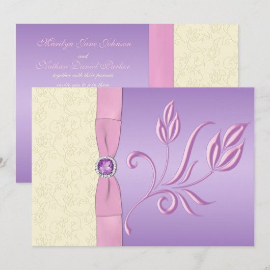 Uitnodiging tot weduwen, roze en ivoor (Voorkant / Achterkant)