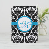 Uitnodiging tot weduwen van Bright Aqua Damask Hea (Staand voorkant)