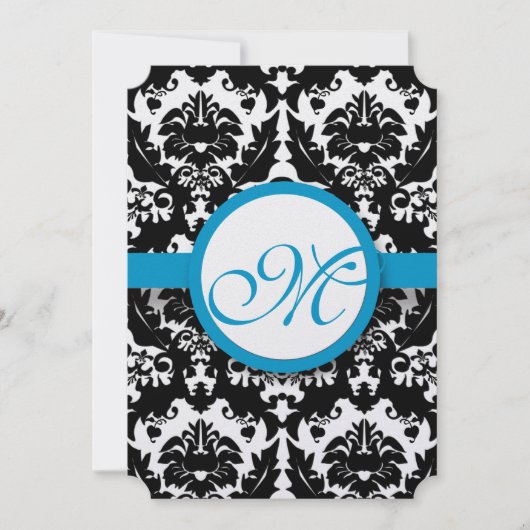 Uitnodiging tot weduwen van Bright Aqua Damask Hea (Voorkant)